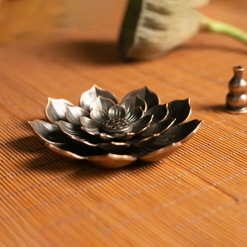 Incense Holder for Sticks Alloy Incense Burner Creative 3 levels Lotus Incense Stick Holder and Detachable Ash Catcher — view 3