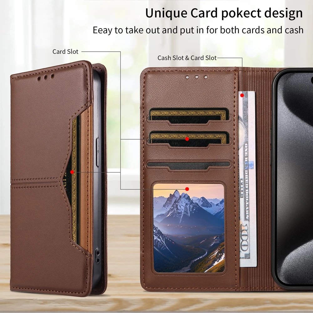 Premium Magnetic Leather Wallet Case with Magnetic Closure