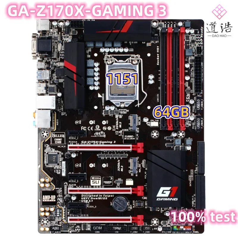 For GA-Z170X-Gaming 3 Motherboard 64GB 2*M.2 6*SATA3.0 LGA 1151 DDR4 ATX Z170 Mainboard 3 For GA-Z170X-Gaming 3 Motherboard 64GB 2*M.2 6*SATA3.0 LGA 1151 DDR4 ATX Z170 Mainboard
