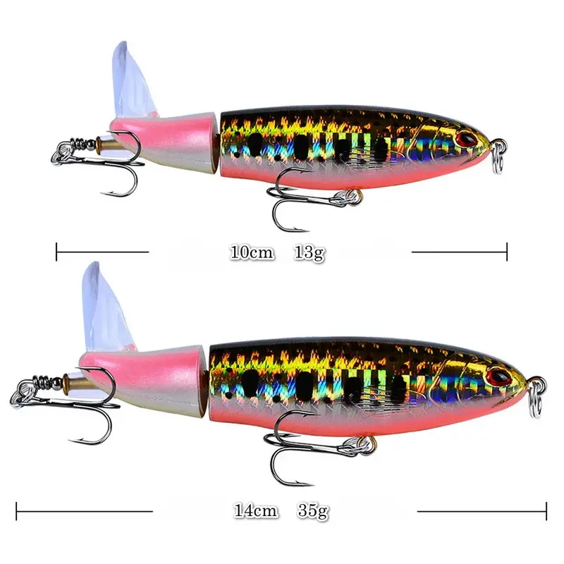 1pcs 10cm 14cm Topwater Spinner Fishing Lure Popper Artificial Pencil Hard Bait Propeller Rotating Tail Fishing Tackle Swimbait - Image 4