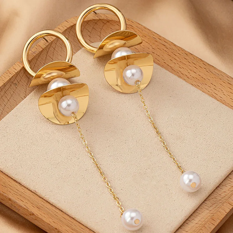 Imitation Pearls Long Tassel Earrings for Women Simple Fashion Ear Jewelry Accessories Hot Sale Party Gift