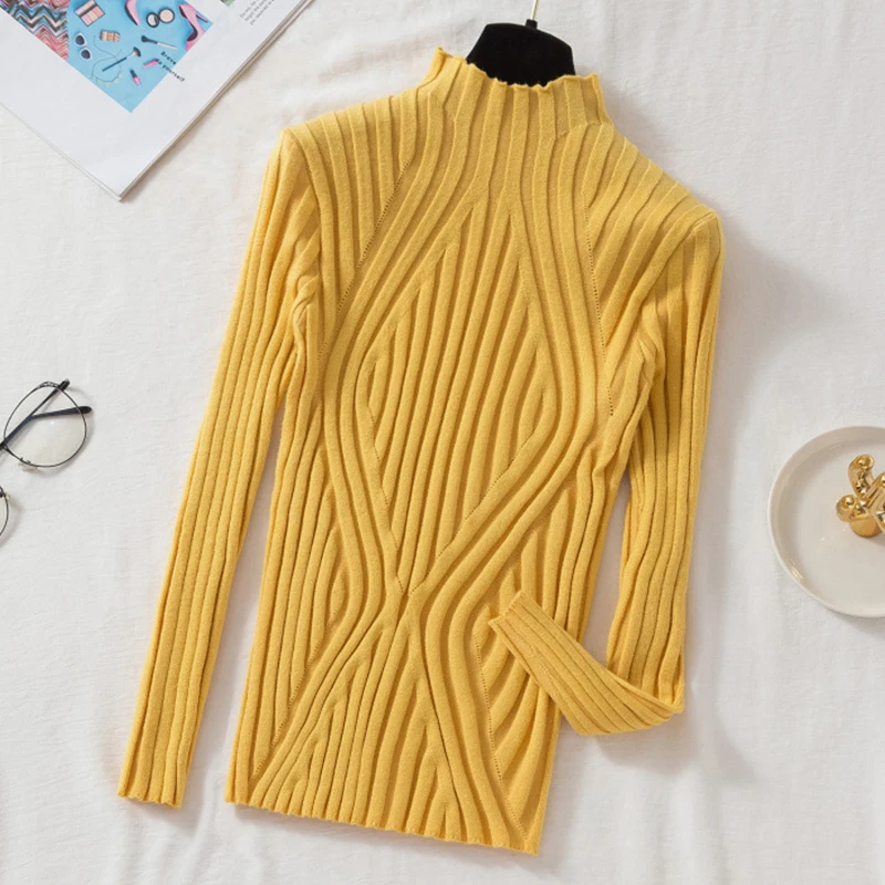 Knitted Sweater Women Pullover 2025 Half Turtleneck Jumper Sweater Autumn Winter Solid Slim Chic Streetwear Long Sleeve Top Y2K 5