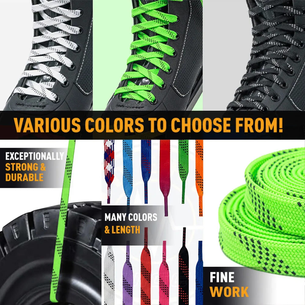 Ice Hockey Shoelaces Box Packed Ice Hockey Skate Laces 84/96/108/120in Dual Layer Braid Extra Reinforced Shoelace