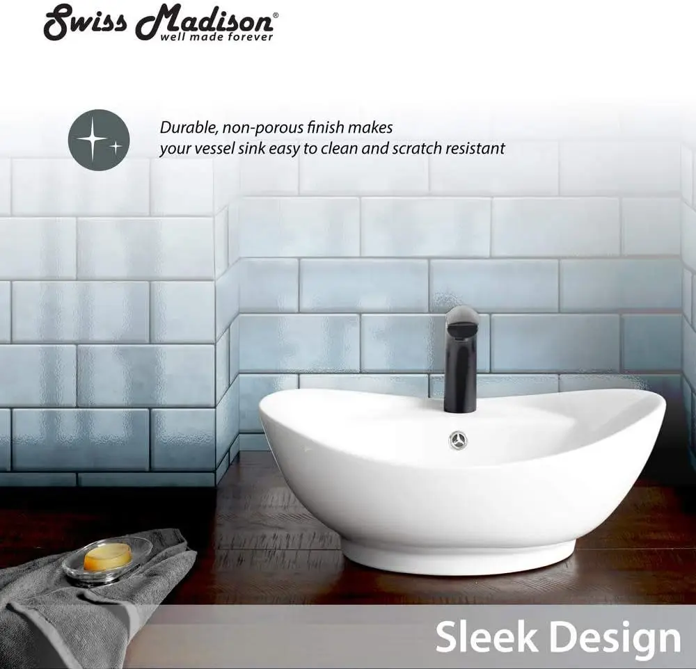 Swiss Madison Well Made Forever SM-VS211 Ivy 23" Oval Ceramic Vessel Sink, Glossy White 2