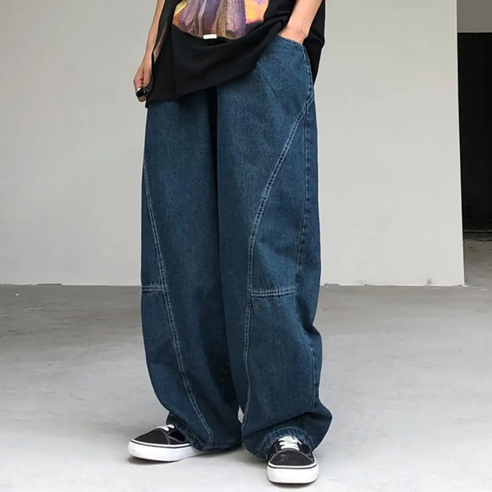 Breathable Men Pants Patchwork Pants Vintage Cargo Pants Loose Wide Leg Trousers with Deep Crotch Hip Hop Streetwear Patchwork 2