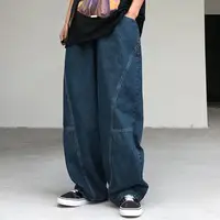 Breathable Men Pants Patchwork Pants Vintage Cargo Pants Loose Wide Leg Trousers with Deep Crotch Hip Hop Streetwear Patchwork 2