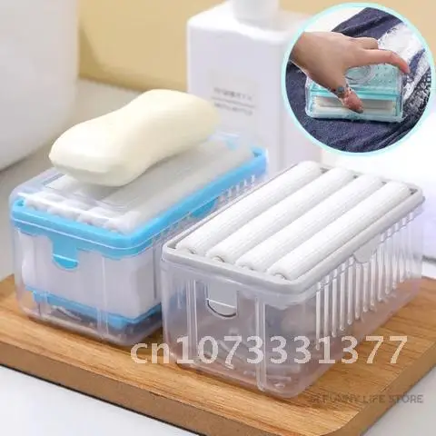 

Foaming Soap Dish with Drain Multifunctional Soap Box with Bubbler Suitable for Laundry Soap Holder for Bathroom Cleaning Tool