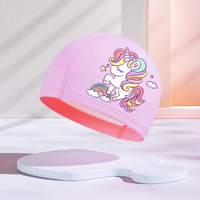 Kid Swimming Cap Boys Girls Cartoon Soft Waterproof Long Hair Ear Protection