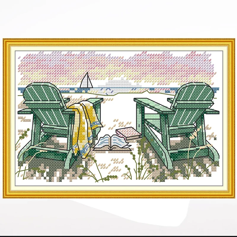 

Take some time to relax cross-stitch landscape painting living room bedroom, 11CT/14CT hand-embroidered