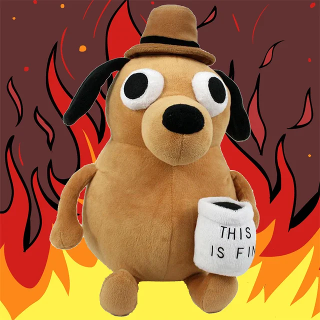 This Is Fine Dog Plush Toy Meme Coffee Cup Puppy Plushie Figure Soft Butter Animal Cadeau