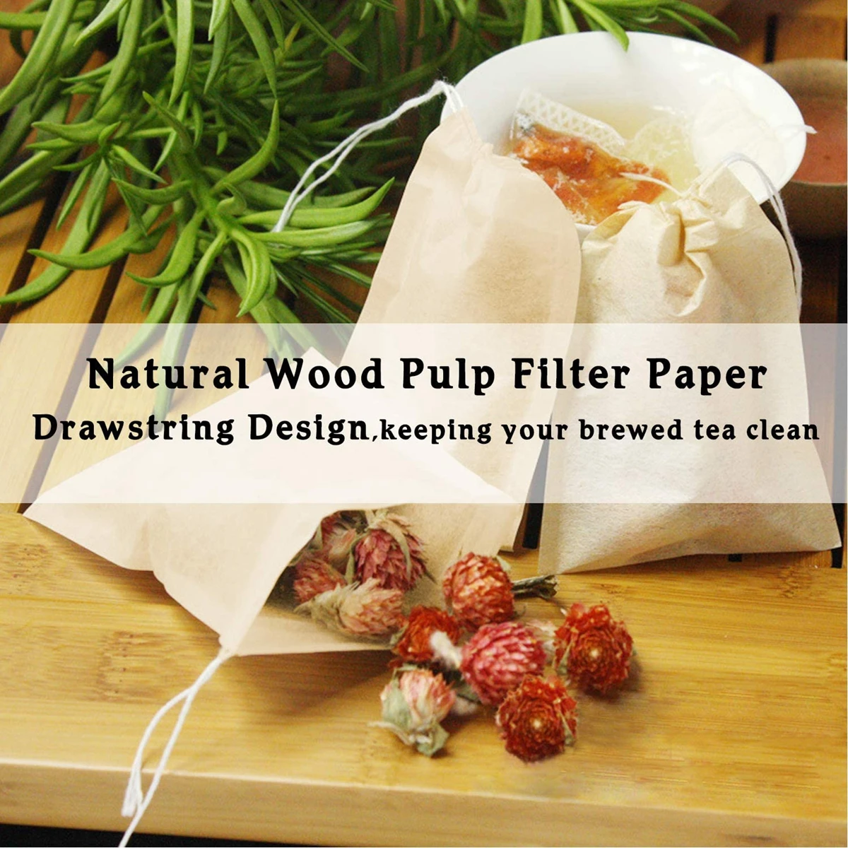 100Pcs Disposable Tea Bags Filter Biodegradable Natural Wood Pulp Paper Filter Bags Empty Teabags For Herb Tea Strainers Teaware