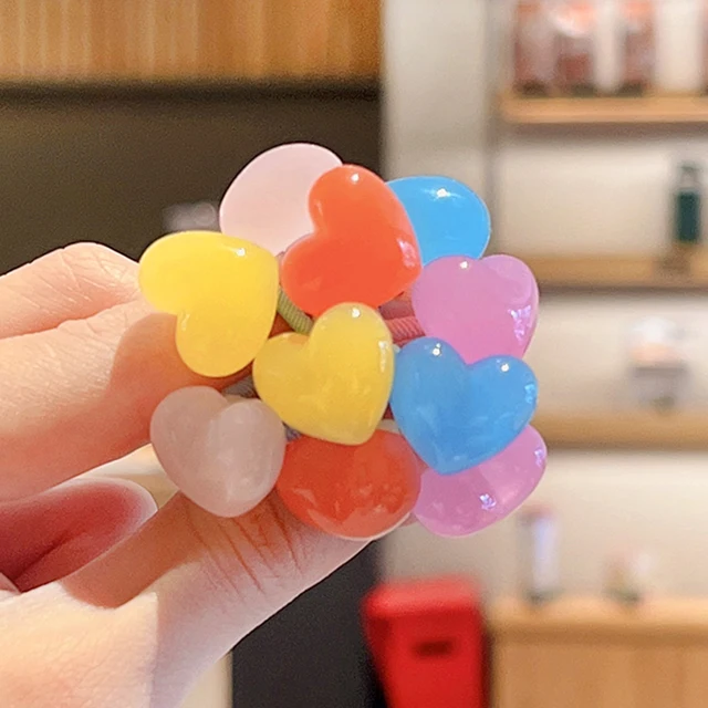 2/10/18 Pcs/Set Baby Girls Cute Quicksand Cartoon Fruit Hair Bands Children Lovely Scrunchies Rubber Bands Kid Hair Accessories colors heart-10 Pcs