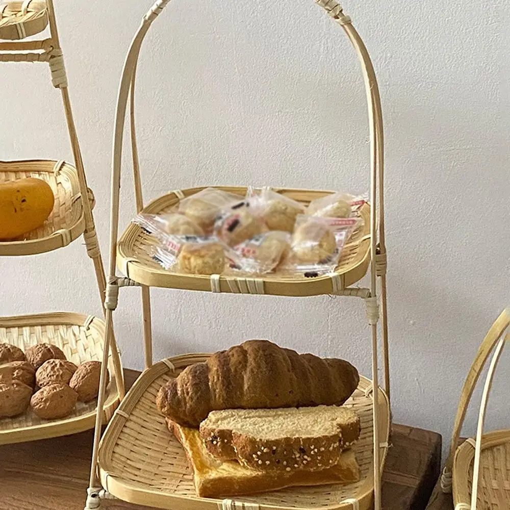 1/2/3 Layer Handwoven Fruit Basket Food Basket Decorative Standing Tray Bamboo Serving Tray Bamboo Storage Basket for Kitchen 2