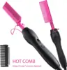 Electric Pink Hot Comb Professional Fast Heating Styling Comb Hair Straightener Portable Anti-Scald Straightening Press Comb 5