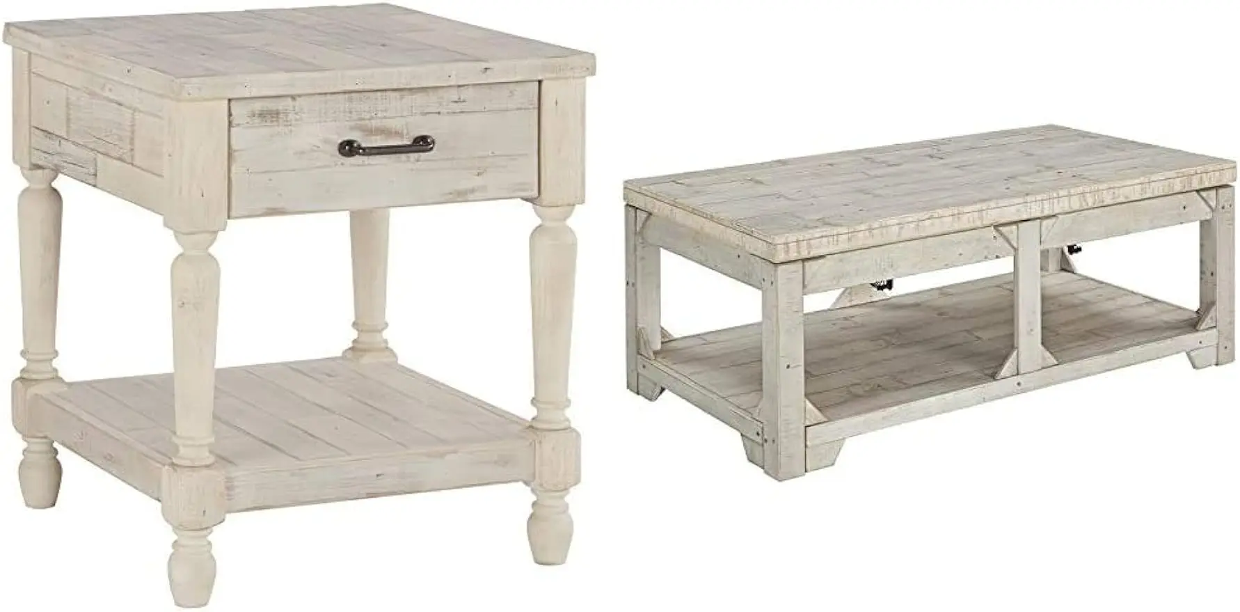 

Shawnalore Casual End Table w/Storage Shelf Base, Whitewash Wood & Design