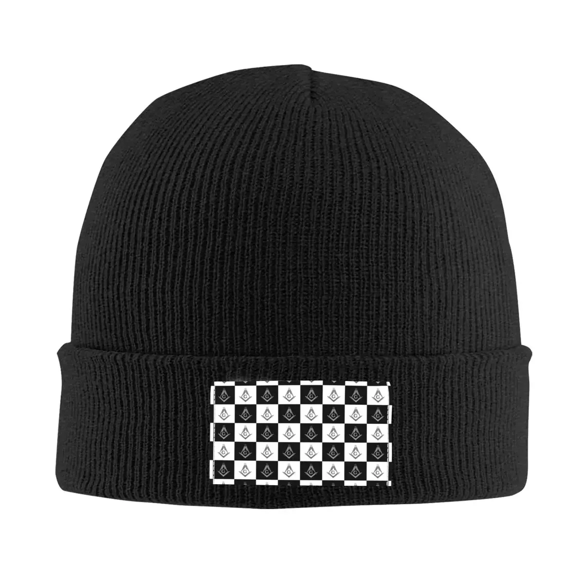 

Freemason Checkered Black And White Pattern Bonnet Hat Knitted Hats Hip Hop Unisex Adult Masonic Mason Warm Winter Beanies Cap