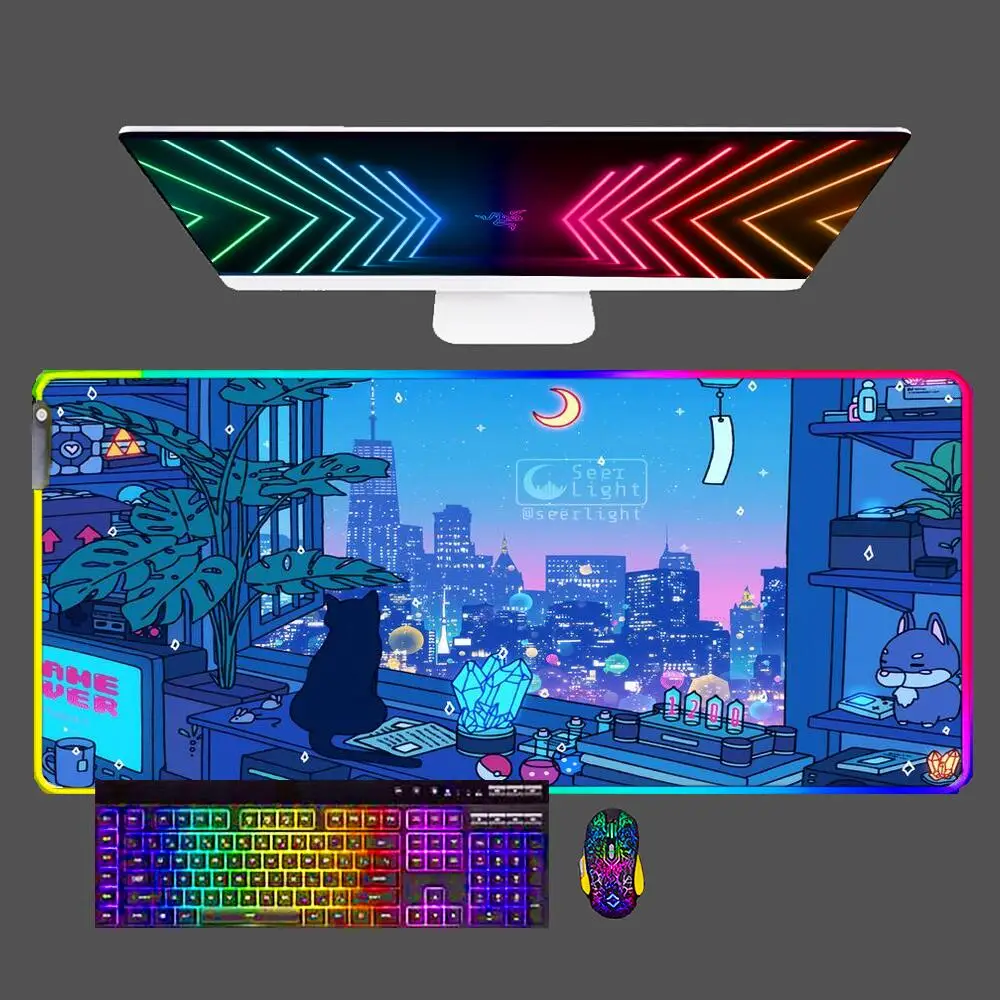 

Urban Landscape RGB Large Mouse Pad Pc Speed for E-sports Players 900x400 Laptop Computer Keyboard LED XXL Mousepad for CS GO
