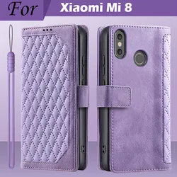 Luxury Leather Wallet Phone Case with Card Holder and Magnetic Closure - Premium Book Flip Cover for Xiaomi Mi 8 (Style 1 Purple)