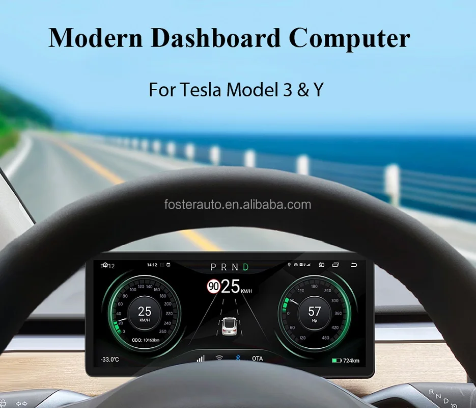 For Tesla Model 3 Y Car Dash Board 10.25 Inch IPS Screen HD LCD Meter Heads Up Display Wireless Carplay HUD Accessories
