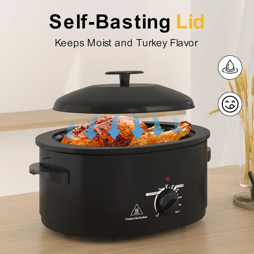 Electric Cooking Pot 8-Quart Slow Cooker with Self-Basting Lid Turkey Roaster Oven