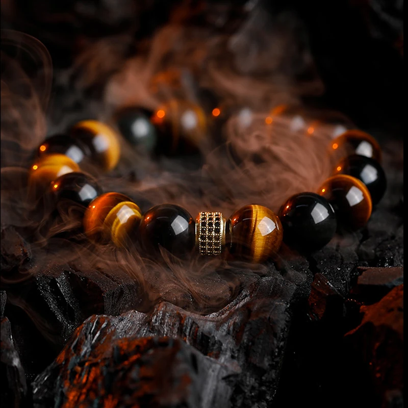 Real 5A Natural Yellow Tiger Eye Stone Beads Bracciale Homme Obisidian Zircone Accessori Charm Jewelry Regalo Donna Per La Fidanzata