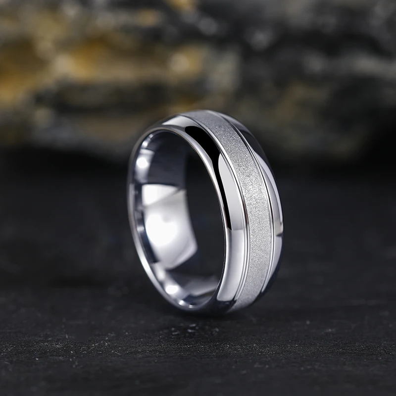 Elegant Gold & Silver Frosted Tungsten Carbide Men's Ring - 8mm Wedding & Engagement Band