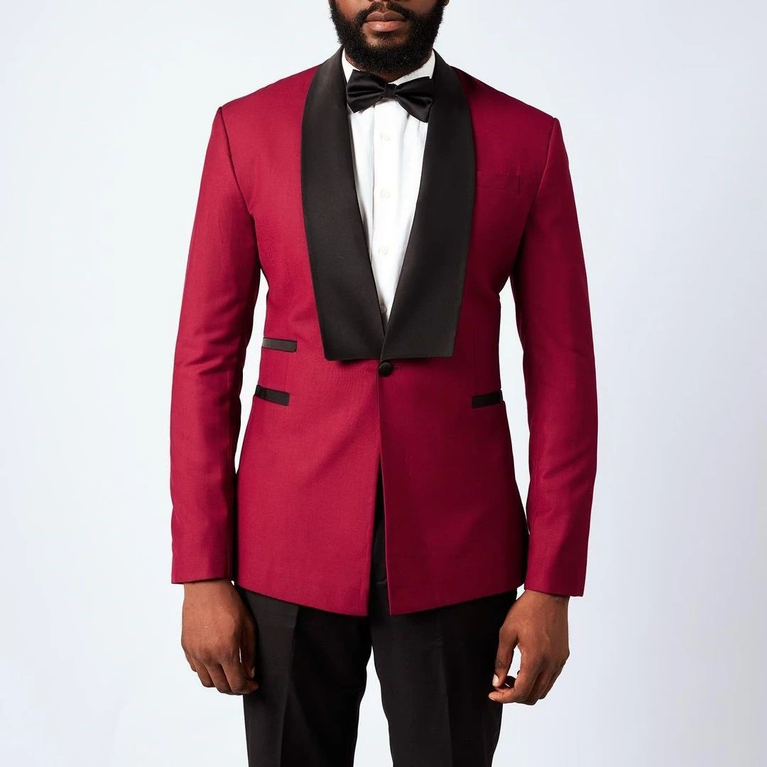 Gentle 2 Pieces Blazer Black Pants Men Suits One Button Satin Wide Lapel Formal Prom Work Wear Wedding Groom Plus Size  Tailored