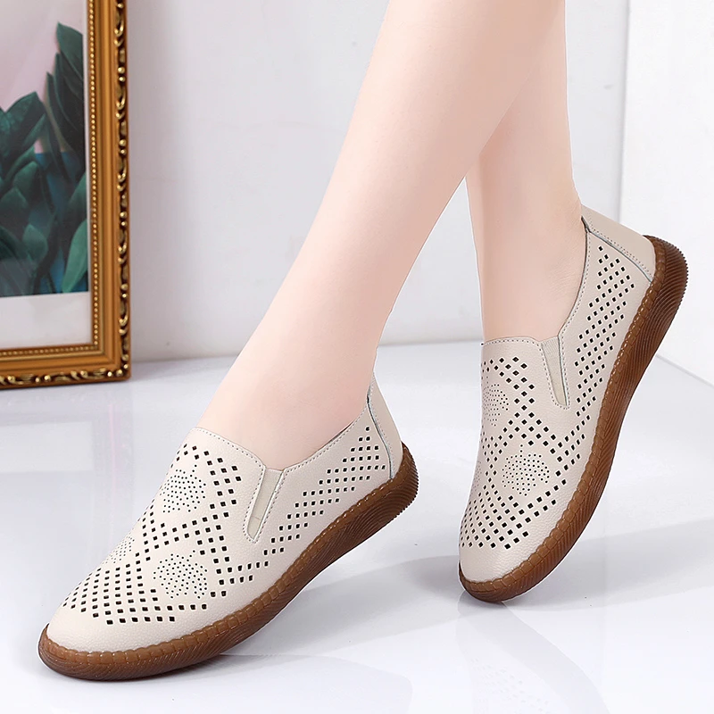 Women Casual Breathable Hollow Slip Flat Loafers | Moccasins Summer ...