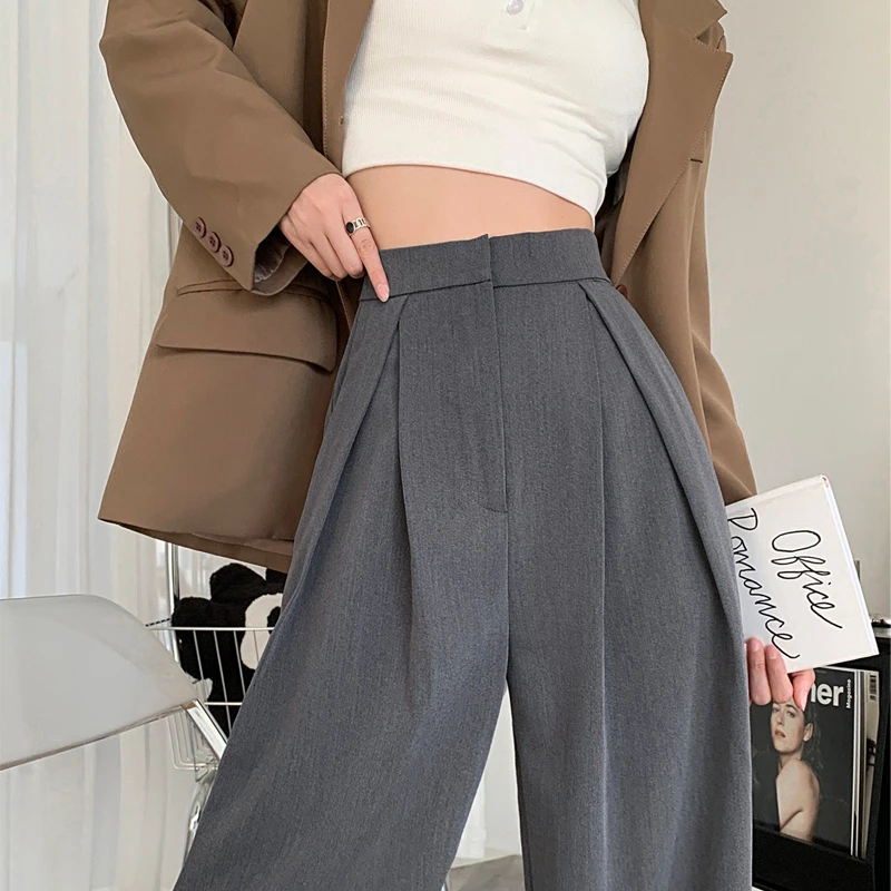 Chic Women Casual Loose Straight Pant 2022 Autumn Pantalon Female High