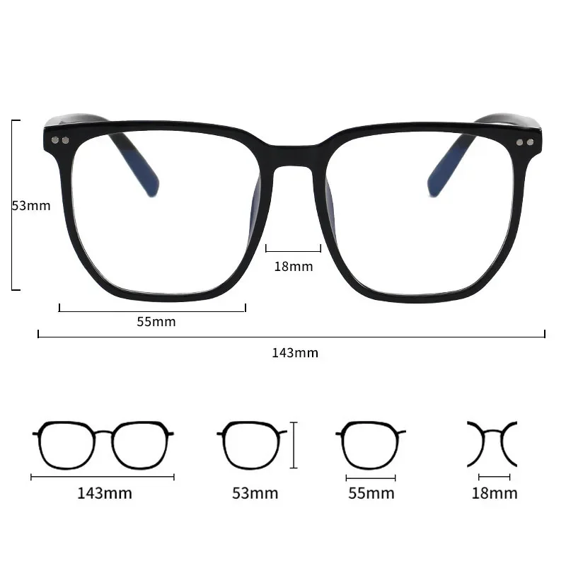 New Trendy Square Women's Large Frame Myopia Glasses Unisex Blue Light Blocking Minus Diopter Eyeglasses Fashion Eyewear