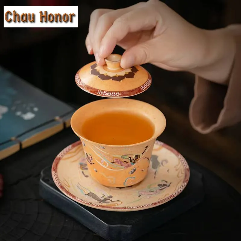 150ml Antique Hand-painted Dunhuang Apsaras Gaiwan Zen Tea Tureen Chinese Tea Making Cover Bowl Teaset Accessories Decoration