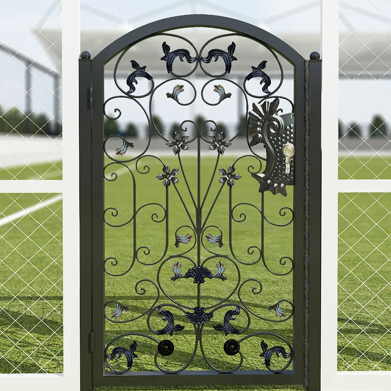 European Mediterranean Factory Customize Size Color Durable heavy-duty wrought Iron Steel garden entry security Courtyard Gate 4