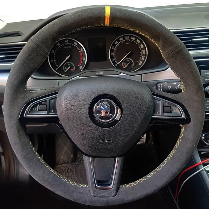 DIY Car Steering Wheel Cover Soft Suede For Skoda Octavia Fabia Rapid Spaceback Superb (3-Spoke) Steering-Wheel Cover Wrap