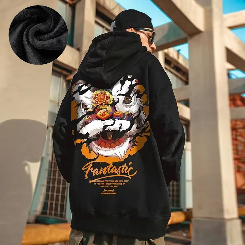 Hooded Sweater Men's Trendy Brand Large Size M-8XL Men's Autumn And Winter Style Plush And Thick Fat Hip-hop Pullover Jacket