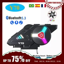 Y70 오토바이 블루투스 헬멧 헤드셋, V5.3 RGB 다채로운 조명 이어폰, IPX6 방수 지지대, 동시에 2 휴대폰 연결