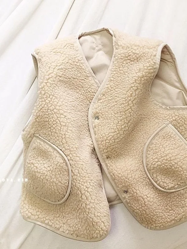 Boys Girls' Velvet Warm Vest Spring Autumn Children's Plush Two sided Wear Baby Cardigan Outer Comfortable