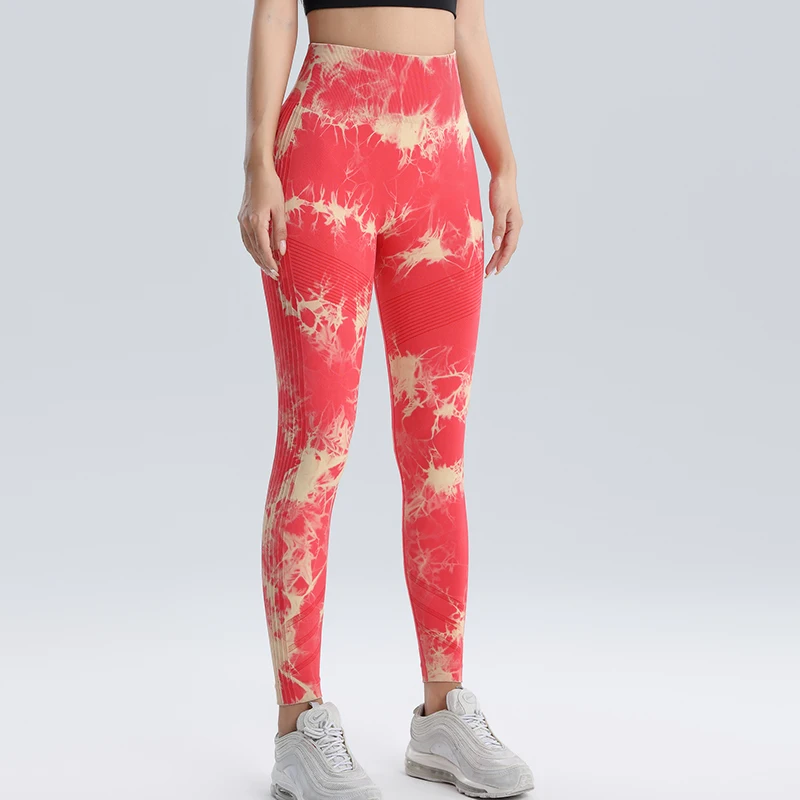 Women's Seamless Tie-Dye Fitness Leggings High Waisted Tummy Tuck Push-Up Yoga Leggings Stretchy Exercise Leggings Yoga Pants