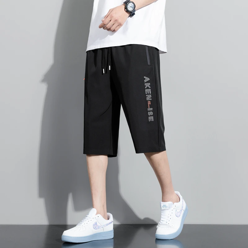 Summer Bottoms Ice Silk Pants Men Breathable Lightweight Calf-Length Short Sweatpants 3/4 Straight Loose Casual Cropped Trousers 4