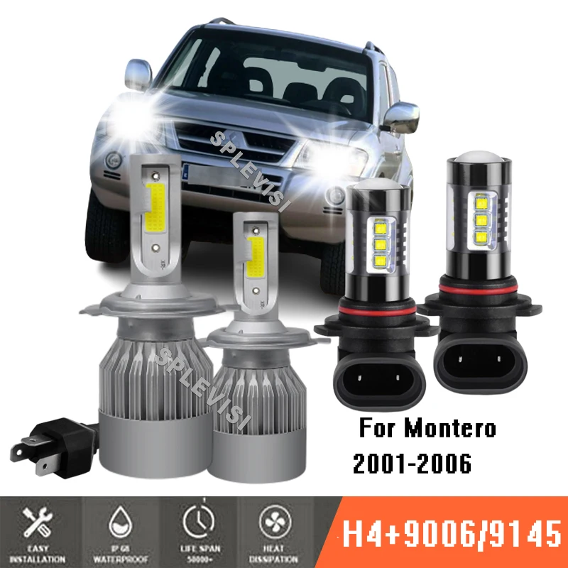 

4x Combo 6000K LED White Headlight Bulb High Low Beam + Fog Light Kit For Mitsubishi Montero 2001-2006 2002 200 3200 4200 5