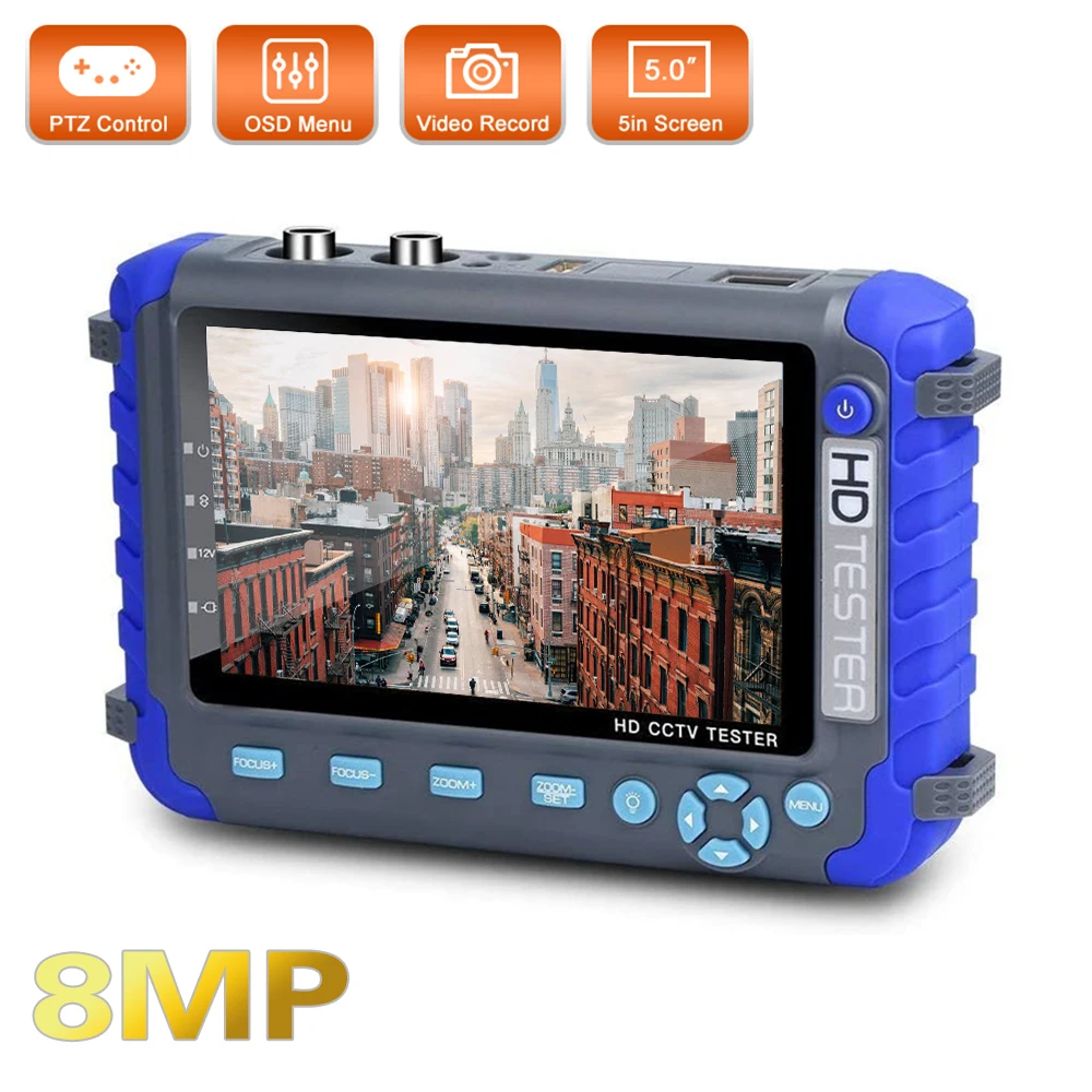 Pegatah Iv8W 4K Tester Per Fotocamera Monitor Cctv Da 5 Pollici 8Mp Ahd/Cvi/Tvi Cvbs Tester Per Fotocamera Analogica Con Ingresso Audio Hdmi Vga Utp C