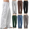 Men's Cotton Linen Long Pants Summer Solid Color Breathable Linen Trousers Male Casual Elastic Waist Casual Pants Harajuku Trous