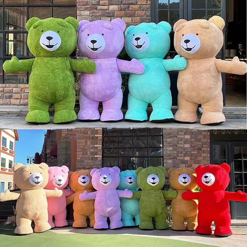 Teddy Bear Plush Doll Colorful Inflatable Mascot Costume Cute Funny Bear Clothing Cartoon Cosplay Dress Up Jumpsuits