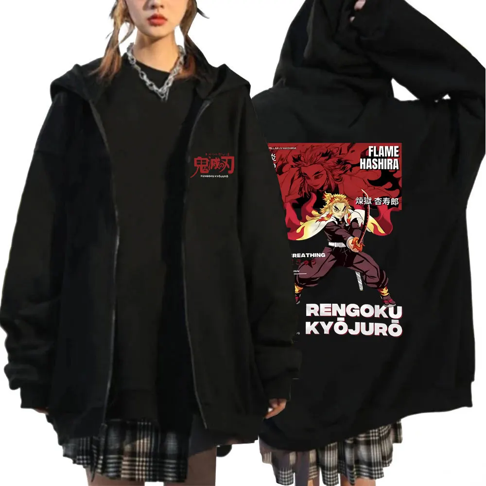 

Anime Demon Slayer Rengoku Kyoujurou Graphic Zipper Hoodie Kimetsu No Yaiba Sweatshirt Men Women Manga Casual Zip Up Jacket Coat