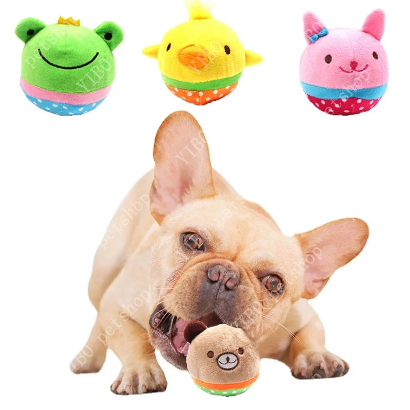

Plush Dog Ball Squeaky Toys Animal Shape Puppy Chihuahua Internactive Chew Bite Toy Funny