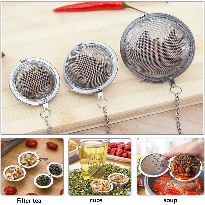 1-5pcs Stainless Steel Tea Infuser Sphere Locking Spice Tea Ball Strainer Mesh Infuser Tea Filter Strainers Kitchen Accessories images - 6