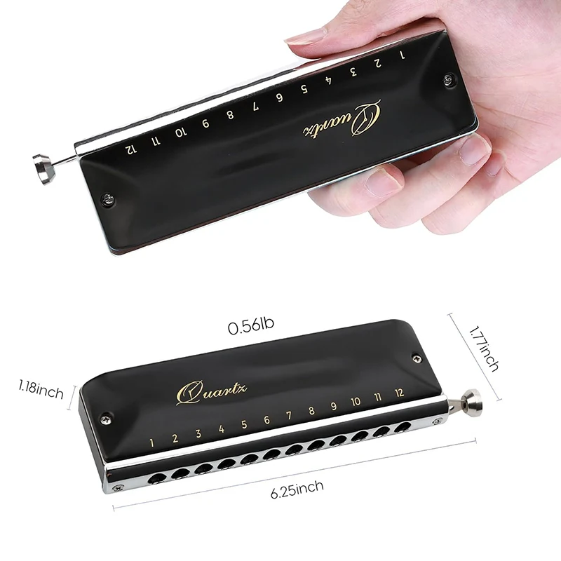 JDR Quartz Chromatic Harmonica C Key 12-Hole 48 Tones Chromonica Easy Bending Armonica Half No Sticky Valves Mouth Organ Harp chromatic harmonica
