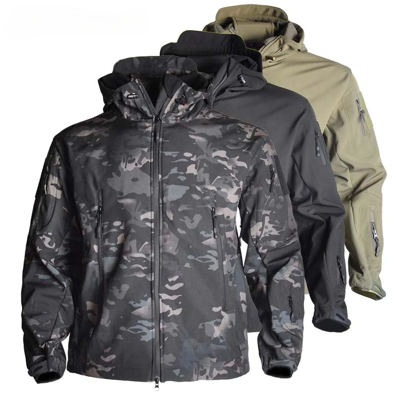 Camouflage Hunting Jackets Soft Tactical Tops Man Waterproof Fleece Men Clothing Multicam Coat Windbreakers 5XL