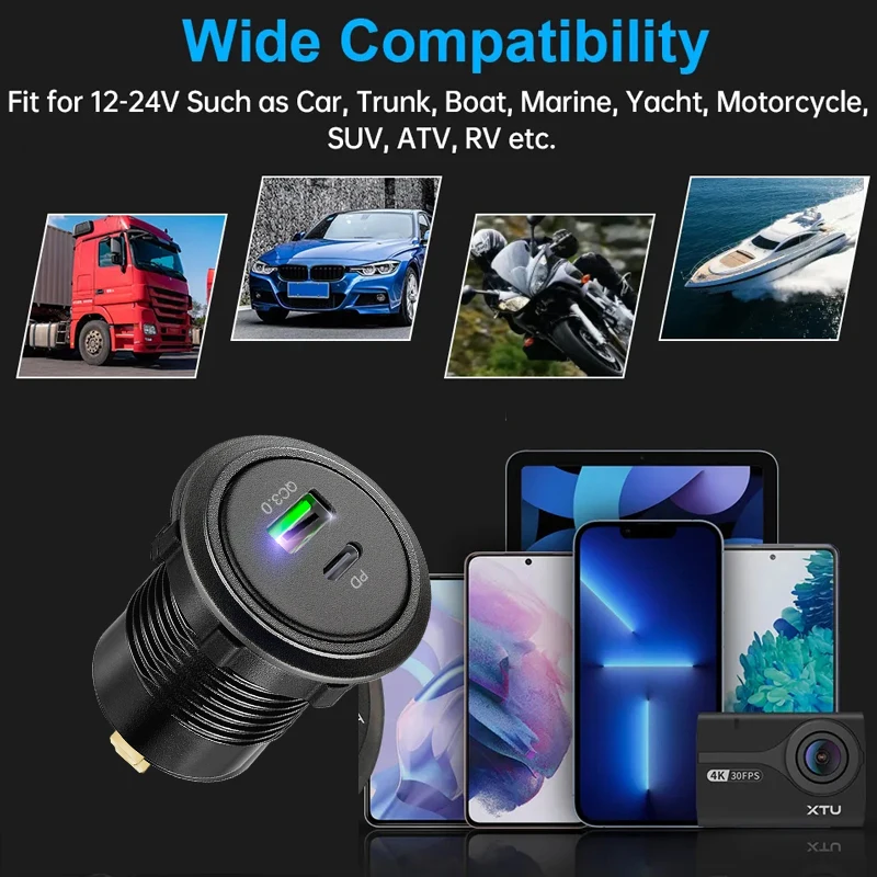 High-Speed Type C USB Car Charger with Built-in 12V Socket Adapter