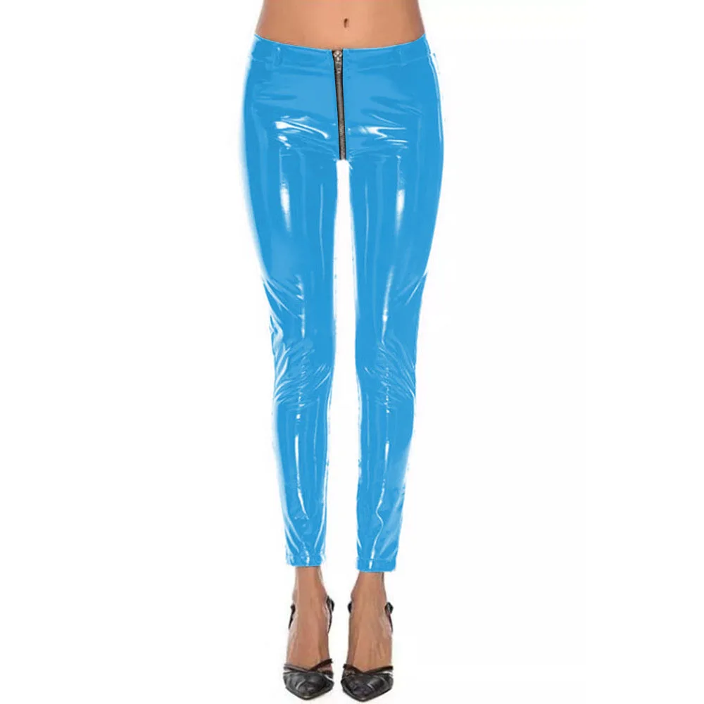 Women PVC Leather Legging Full Zipper Slim Faux Leather Pants Exotic Sexy Pencil Pants Open Crotch Erotic Club Skinny Trousers