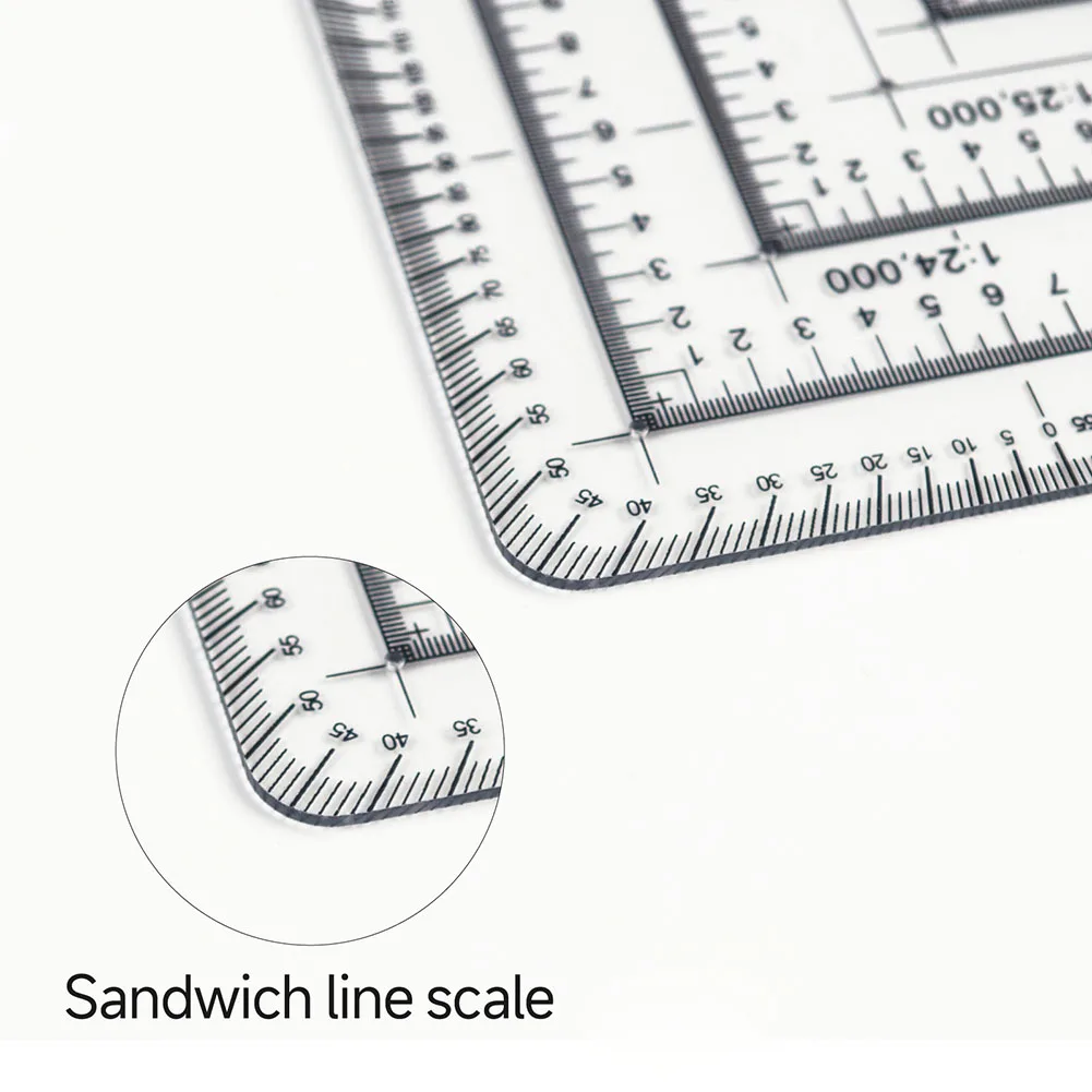 1pc Geographic Coordinate Ruler For Military-Style Transparent Topographical Map Scale Navigation-Military Protractor